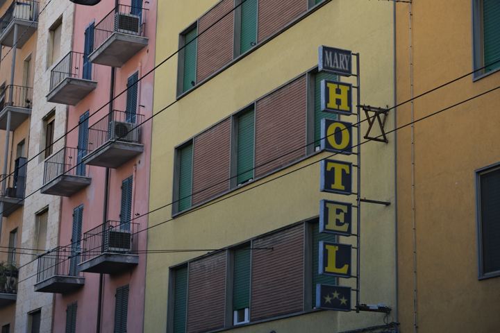 Colorful facades along an Italian street